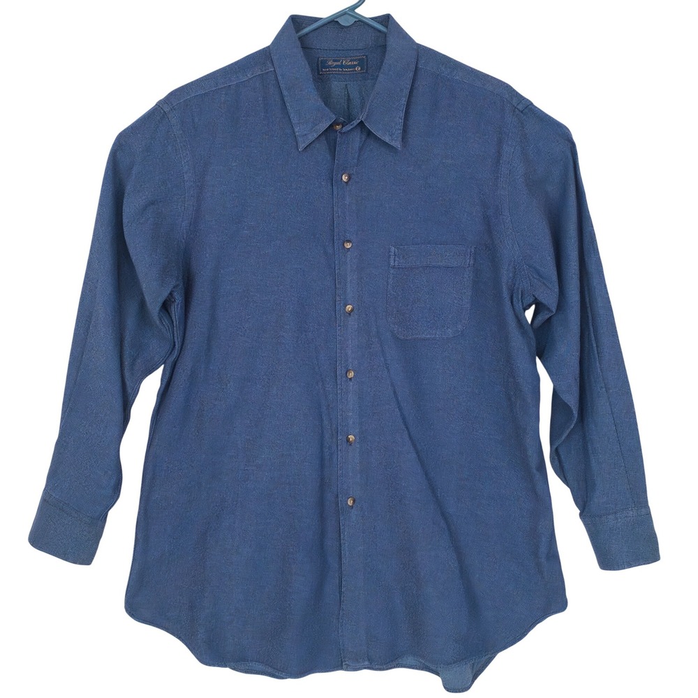 Tom James Royal Classic Hand Tailored Button Down Mens 2XL Blue Cotton Twill USA - Picture 3 of 13